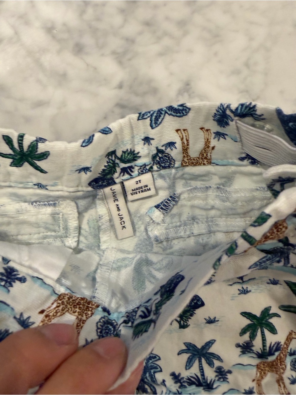 Janie and Jack White Safari Print Girls Shorts with Blue and Green Palms - Picture 2 of 4